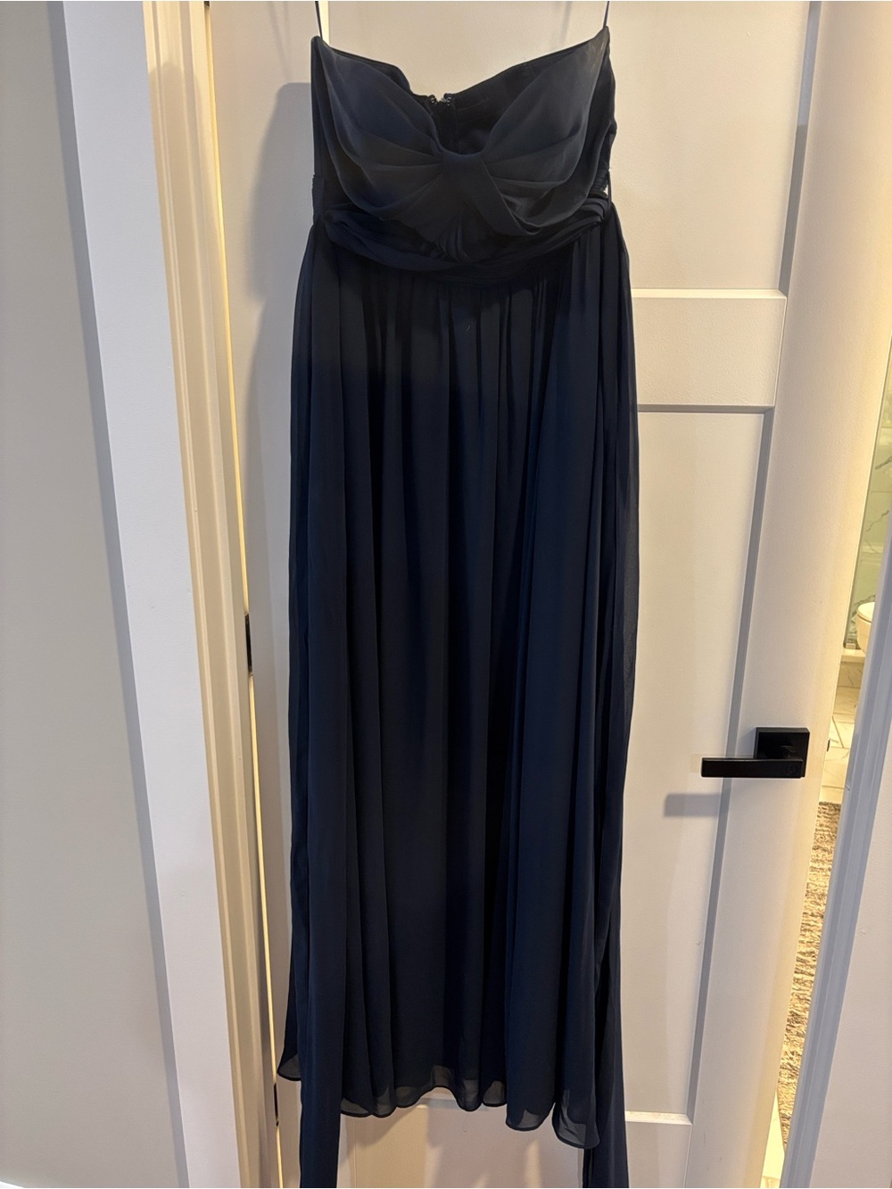 Strapless Navy Chiffon pockets bridesmaid dress